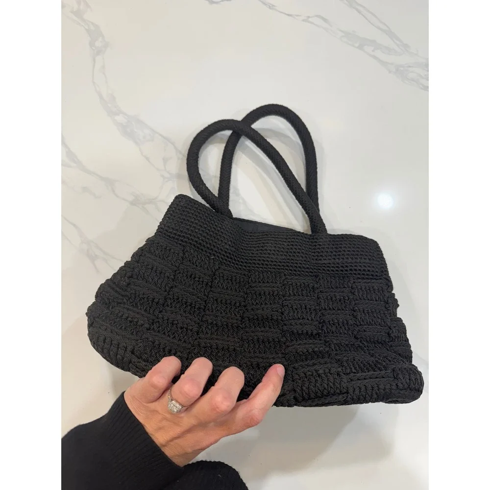 The Sak Black Woven Crochet Shoulder Bag Purse Tote
